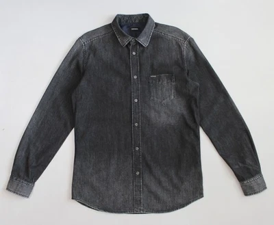 Men's DIESEL Denim Shirt Washed Button Up Long Sleeve Charcoal Black (size M) - Image 1 of 4