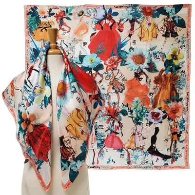 BUFANDA DE SEDA CHRISTIAN LACROIX FLORAL ALTA COSTURA BOCETO ESTAMPADO FOULARD CUADRADO 35" Foto 1 de 4