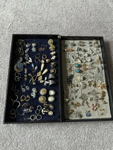 vintage costume jewelry earring lot Rhinestone Glass Faux Pearls Multi Color - Picture 1 of 19