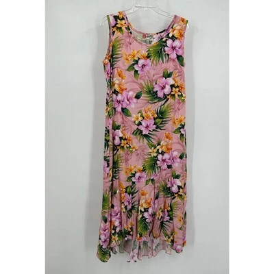 Hilo Hattie Womens Size M Floral Maxi Dress Pink Resort Tropical Made In Hawaii - Image 1 of 4
