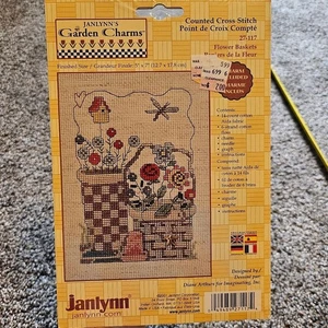 Janlynn's Garden Charms Counted Cross Stitch Kit Flower Baskets - Picture 1 of 4