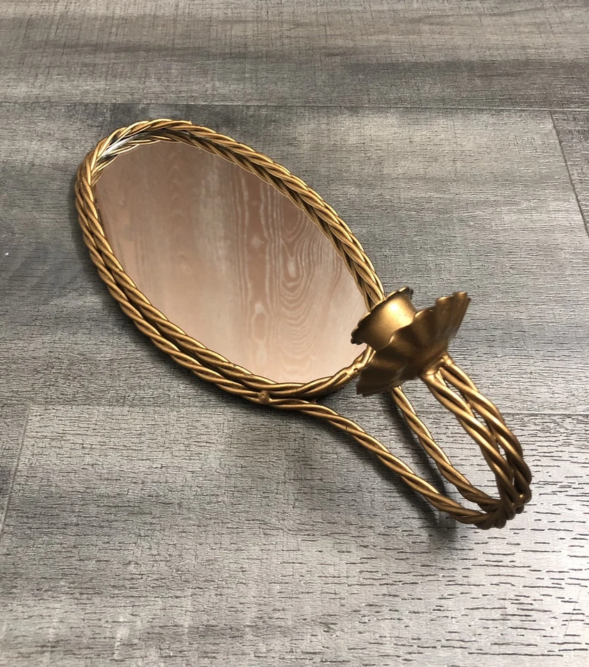 Настенный подвесной плетеный металлический подсвечник бра с овальным зеркалом винтажный Homco - Изображение 1 из 4