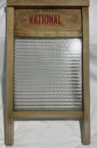Vintage National Washboard Co. Wood & Glass No. 860 USA 13x23 – The Glass King - Picture 1 of 10
