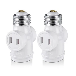 2 Outlet Light Socket Adapter, E26 Bulb to 2-Pack, White - Picture 1 of 7