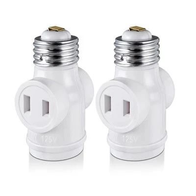 2 Outlet Light Socket Adapter, E26 Bulb to 2-Pack, White  - Image 1 of 4