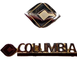 2 Vintage COLUMBIA Hospital LOGO Medical Center Gold Tone Lapel Vest Hat Pins - Picture 1 of 4