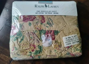 Ralph Lauren 100% Cotton Garden Floral Yellow Ruffled Flat Sheet - King Made USA - Picture 1 of 5