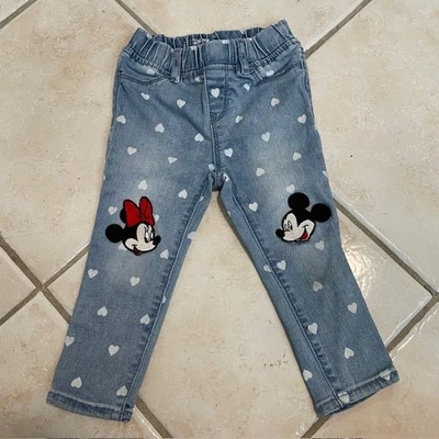 Baby Gap Disney Mickey & Minnie Mouse Jeans 2T Stretch Jegging w/ Patches Girls - Image 1 of 4