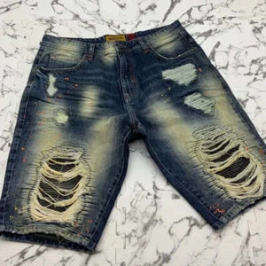 Makobi Dk blau Vintage Sandstrahl gerissene Denim-Shorts für Herren neu mit Etikett - Bild 1 von 5
