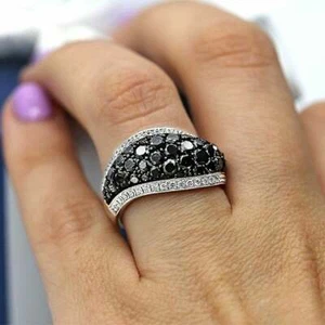 2Ct Round Cut Lab Created Black Diamond Eternity Wedding Ring 14 White Gold Over - Picture 1 of 6