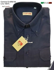 CAMICIA PURO LINO 100% G-ARM MANICA LUNGA COLORE BLU MIS. M - Foto 1 di 2
