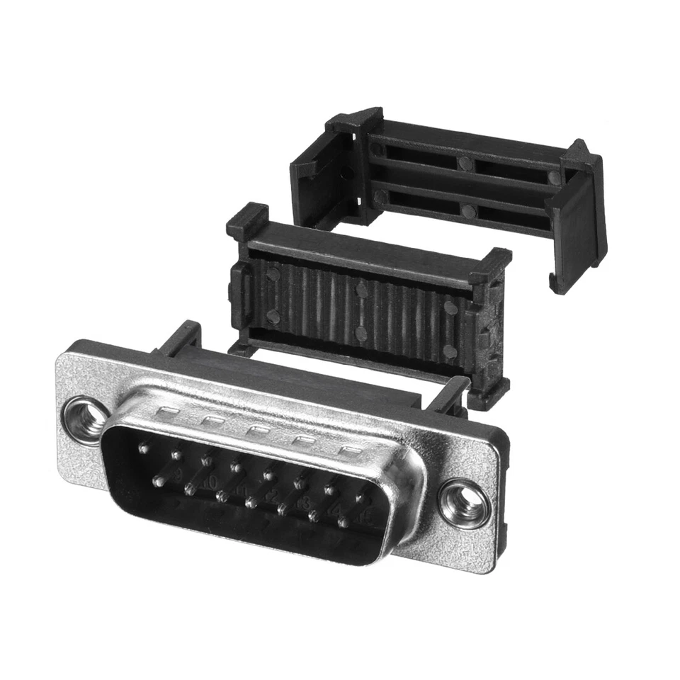 IDC D-Sub Ribbon Cable Connector 15-pin 2-row Male IDC Crimp Port Black 5pcs - Image 1 of 1