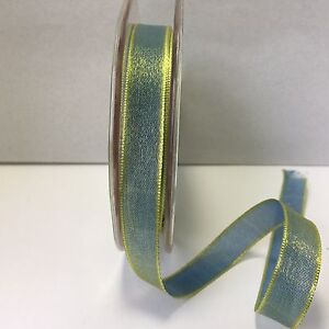 1/2 Inch Woven Iridescent Ribbon - May Arts - KA43 - Blue/Yellow - 8.25 Yards