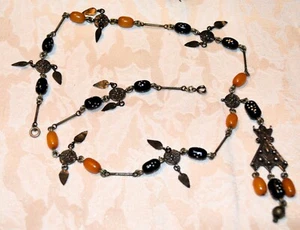 VINTAGE TRIBAL NECKLACE and PIERCED EARRINGS - Picture 1 of 5
