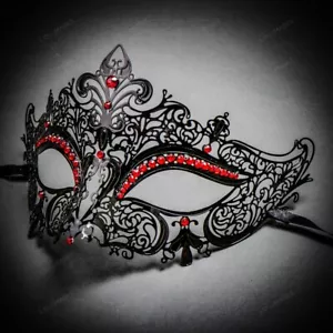Women Light Filigree Metal Laser Cut Halloween Party Masquerade Mask Black RED - Picture 1 of 4