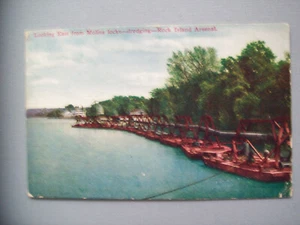 Looking East from Moline locks-dredging-Rock Island Arsenal Postcard - Picture 1 of 2