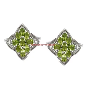 Natural Peridot Gemstones with 925 Sterling Silver Cufflinks For Men's - Picture 1 of 4
