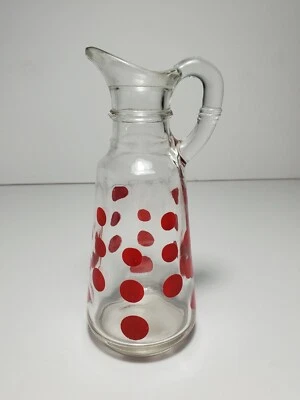 Vintage Anchor Hocking Glass Cruet Oil/Vinegar Dispenser Red Polka Dot  Foto 1 de 4