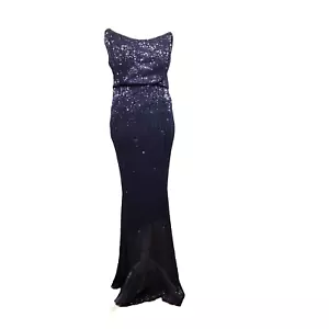 Windsor Large Blue Strapless Sequin Formal Prom Dress Maxi Stretch Lined - Picture 1 of 17