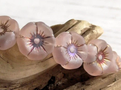 6 - 12mm CHECO TRANSLÚCIDO MATE ROSA PÁLIDO METALIZADO AB, CUENTAS DE VIDRIO FLOR PENSAMIENTO Foto 1 de 3