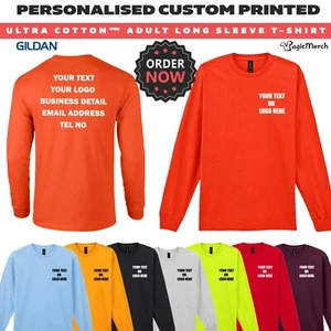 Personalised Printed Gildan Ultra Cotton Adult Long Sleeve T-shirt Work Wear - Picture 1 of 21