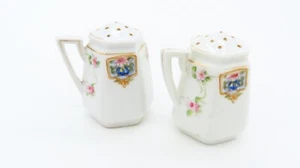 Nippon Floral Porcelain Salt And Pepper Shakers With Handles Missing Stoppers - Picture 1 of 8