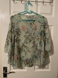 Green Floral Floaty Sleeve Blouse Size 12 By George. Immaculate Condition - Picture 1 of 4