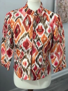 CHICO'S multi color ikat jacket/blazer, ruffled collar, size 0 - Picture 1 of 6
