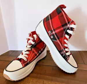 Chosen Steps Damenschuhe Größe 11 hohe dicke Sohle rot schwarz kariert Canvas - Bild 1 von 6