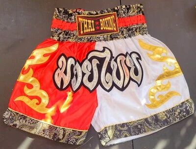 Muay Thai Boxing Shorts Embroidery MMA Kickboxing Size M Product of Thailand Gif - Image 1 of 3