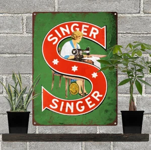 Insegna in metallo Singer pubblicitaria repro macchina da cucire 9x12" 60239 - Foto 1 di 1