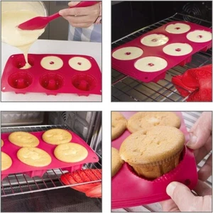 RED SILICONE PAN FOR 6 MINI FLUTED CAKES,JELLO + NWT - Picture 1 of 1