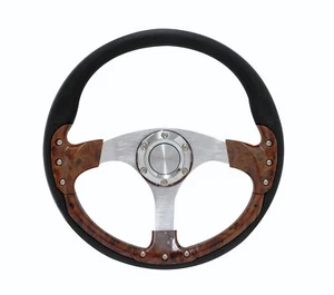 Burl Wood Golf Cart Steering Wheel - 6 Hole Universal Club Car, Ezgo, Yamaha - Picture 1 of 2