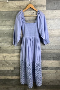 Abito midi Free People Perfect Storm taglia small blu boho occhiello ricamato - Foto 1 di 12