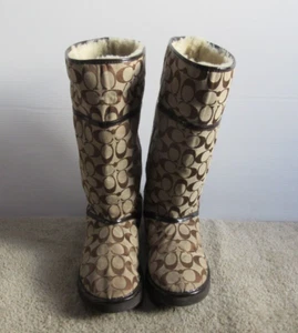 Coach Nikole Women's Brown Shearling Lined Monogram C Logo Pull On Boots Sz 10 B - Picture 1 of 10