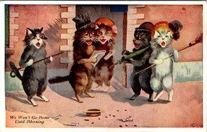 GATOS VESTIDOS CANTANDO - NO SE IRÁN A CASA HASTA LA MAÑANA - POSTAL ANTIGUA - Imagen 1 de 2