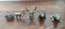 5 PEWTER ANIMALS WITH MAKERS MARKS – FROG / TOAD; BEAR; MOOSE, REINDEER; DOG