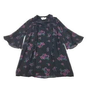 Coincidence & Chance Floral Print Shift Dress Size XS Womens Black Roses Purple - Picture 1 of 4