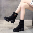 Womens Stretch Ankle Boots Round Toe Chunky Heel Sock Boots Platform Shoes Size