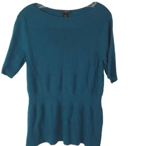 Ann Taylor Petite Women's Stretch Knit Sweater Size L Blue Short Sleeve GUC - Picture 1 of 7