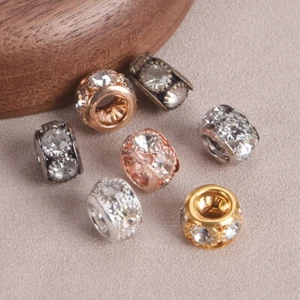 Cuentas espaciadoras sueltas de metal hueco con pedrería de vidrio en forma de rondelle de 8 mm y 10 mm 10 un. - Imagen 1 de 10