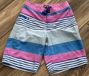 Patagonia Boys Size 10 Wavefarer Board Shorts Striped Drawstring Unlined Blue - Picture 1 of 6
