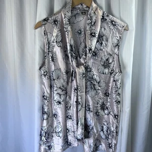 Damen Anne Klein ärmellose Bluse XL V-Ausschnitt zum Binden rosa Blumen EUC LESEN für Größe - Bild 1 von 10