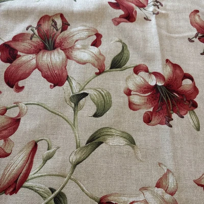 Kaufman Upholstery Fabric Linen Blend Orange Tiger Lily Floral 2 3/4yd - Image 1 of 4
