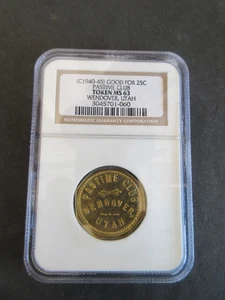 USA 1940-45 GOOD FOR 25 CENT PASTIME CLUB TOKEN WENDOVER, UTAH NGC GRADED MS-63 - Picture 1 of 5