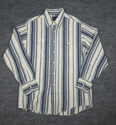 Vtg Wrangler Brushpopper Western Shirt Size Large Pearl Snap Made USA Striped - Image 1 of 4
