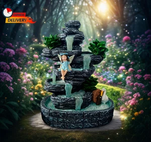 Feengartenhäuser Feen Teich Landschaft Solarstatuen, skurriles Zubehör - Bild 1 von 12