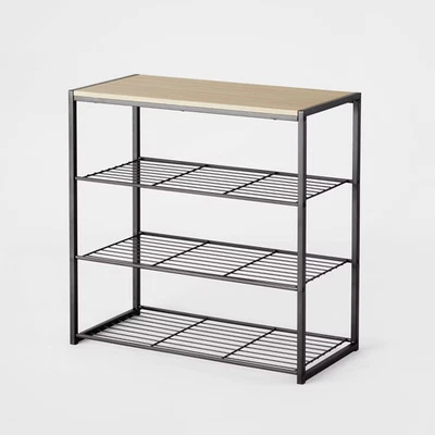 Brightroom Modern Metal Wood 3 Shelves Shoe Rack Adjustable Storage Black - Image 1 of 3
