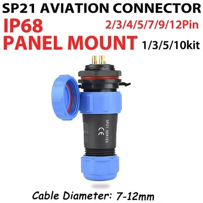 SP21 Waterproof Connector Panel Mount Circular IP68 Plug Flange Socket 2Pin-9Pin - Image 1 of 4