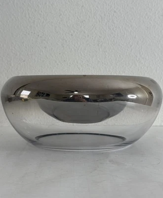 Silver Fade Mercury Glass Bowl Large Blown Art Glass Mid Century Centerpiece 10” - Image 1 of 4